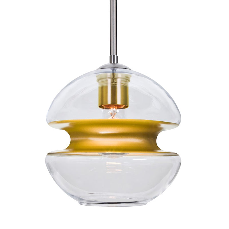 Besa Lighting Hula 8 8in 1-Light Pendant | Contemporary Satin Nickel and Gold Glass | Kitchen Island & Dining Room | Model 1TT-HULA8GD-SN