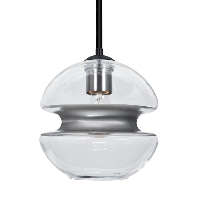 Besa Lighting Hula 8 8in 1-Light Pendant | Contemporary Black and Silver Glass | Kitchen Island & Dining Room | 8 x 8 x 7.75 in | Model 1TT-HULA8SL-BK