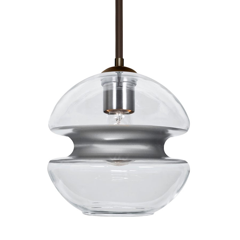 Besa Lighting Hula 8 8in 1-Light Pendant | Contemporary Bronze and Silver Glass | Kitchen Island & Dining Room | Model 1TT-HULA8SL-BR