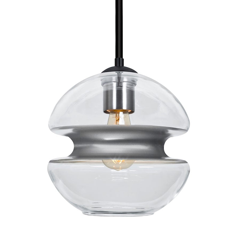 Besa Lighting Hula 8 8in 1-Light LED Pendant | Contemporary Black and Silver Glass | Kitchen Island & Dining Room | Model 1TT-HULA8SL-EDIL-BK