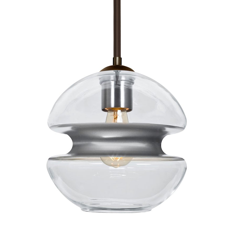 Besa Lighting Hula 8 8in 1-Light LED Pendant | Brushed Bronze and Silver Glass | Kitchen Island & Dining Room | Model 1TT-HULA8SL-EDIL-BR