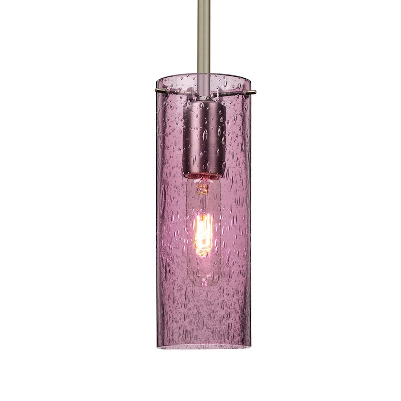 Besa Lighting Juni 10 10in 1-Light Pendant | Transitional Satin Nickel and Plum Glass | Kitchen Island & Dining Room | Model 1TT-JUNI10PL-SN