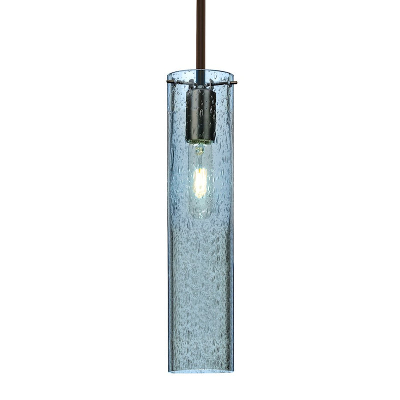 Besa Lighting Juni 16 16in 1-Light Pendant | Transitional Bronze and Blue Glass | Kitchen Island & Dining Room | 3.5 x 16 in | Model 1TT-JUNI16BL-BR