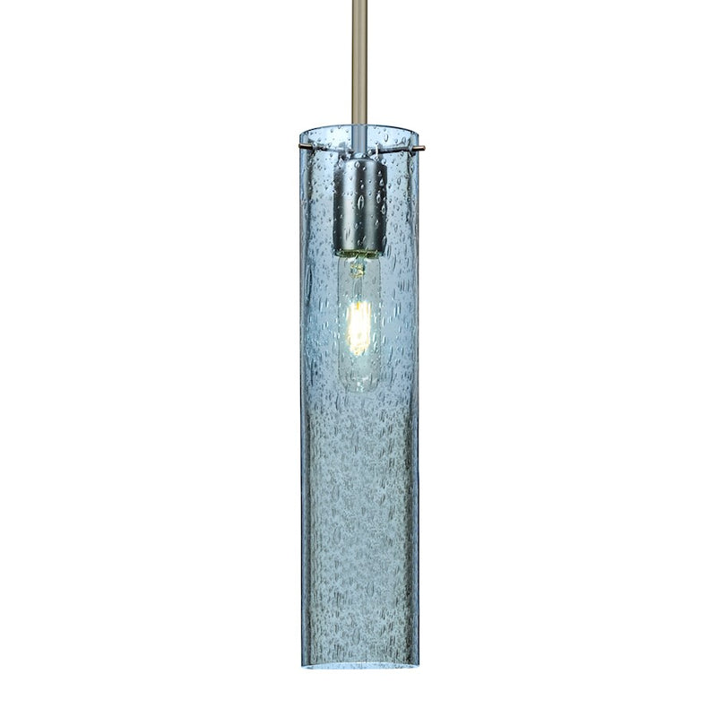 Besa Lighting Juni 16 1-Light Pendant | Transitional Satin Nickel and Blue Glass | Kitchen Island & Dining Room | 3.5 x 16 in | Model 1TT-JUNI16BL-SN