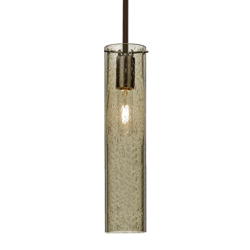 Besa Lighting Juni 16 1-Light Stem Pendant | Transitional Bronze and Beige Glass | Kitchen Island & Dining Room | 3.5 x 16 in | Model 1TT-JUNI16LT-BR