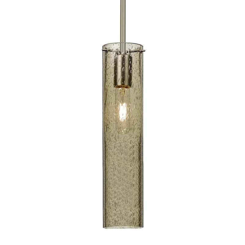 Besa Lighting Juni 16 1-Light Stem Pendant | Transitional Satin Nickel and Beige Glass | Kitchen Island & Dining Room | Model 1TT-JUNI16LT-SN