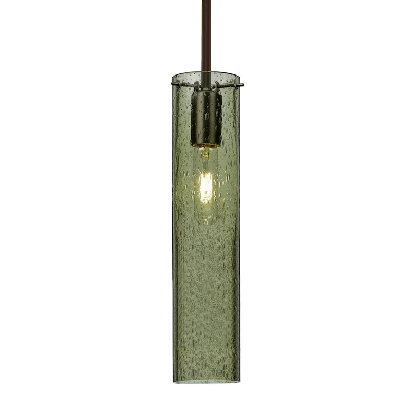 Besa Lighting Juni 16 1-Light Stem Pendant | Transitional Bronze and Green Glass | Kitchen Island & Dining Room | 3.5 x 16 in | Model 1TT-JUNI16MS-BR