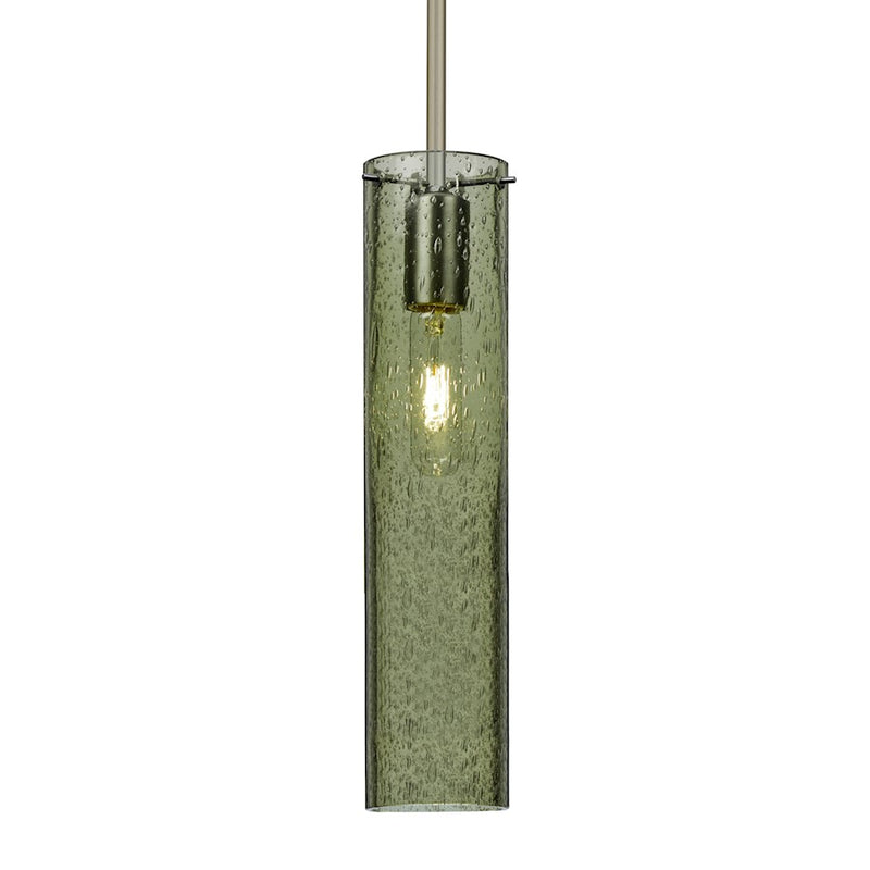 Besa Lighting Juni 16 1-Light Pendant | Transitional Satin Nickel and Green Glass | Kitchen Island & Dining Room | 3.5 x 16 in | Model 1TT-JUNI16MS-SN