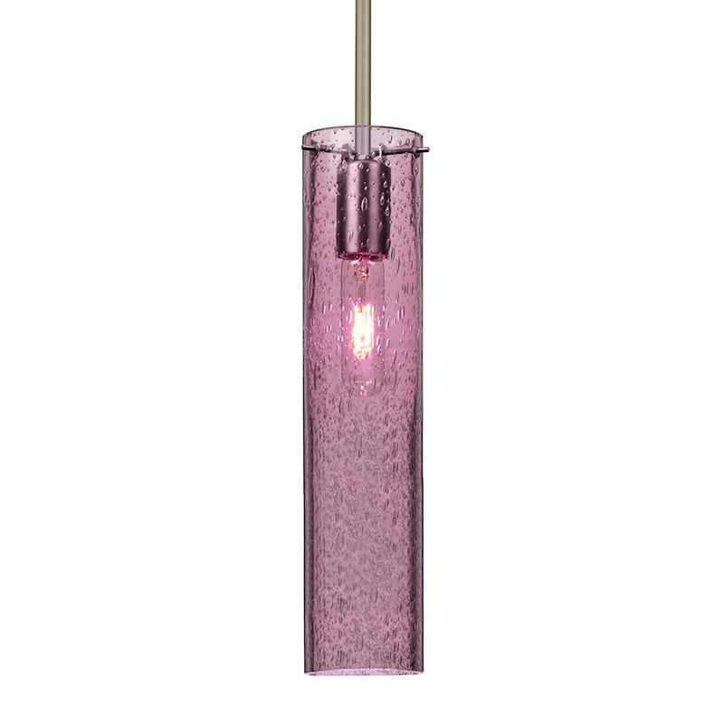 Besa Lighting Juni 16 1-Light Pendant | Transitional Satin Nickel and Purple Glass | Kitchen Island & Dining Room | Model 1TT-JUNI16PL-SN