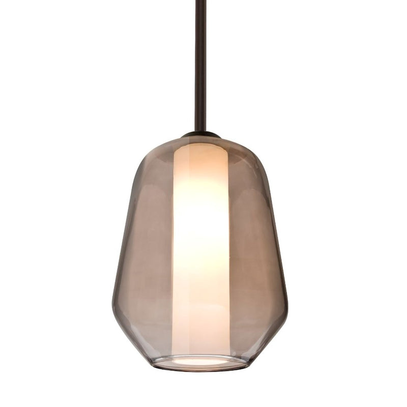 Besa Link 8in 1-Light LED Stem Pendant | Brushed Bronze and Gray Glass | Kitchen Island & Dining Room | 8 x 8 x 10.5 in | Model 1TT-LINKSM-LED-BR