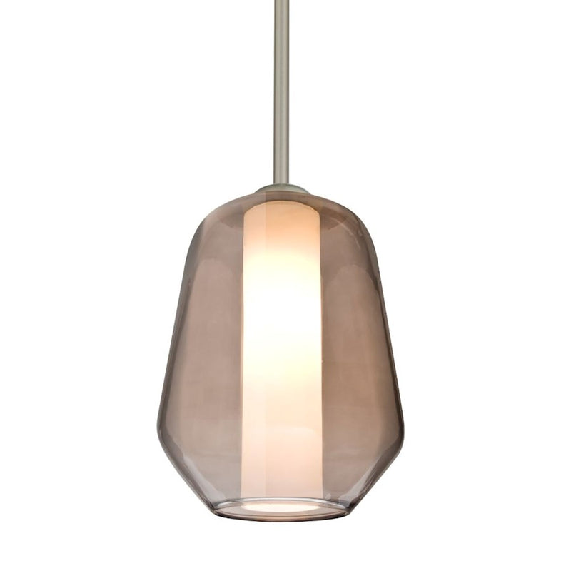 Besa Link 8in 1-Light LED Stem Pendant | Satin Nickel and Gray Glass | Kitchen Island & Dining Room | 8 x 8 x 10.5 in | Model 1TT-LINKSM-LED-SN