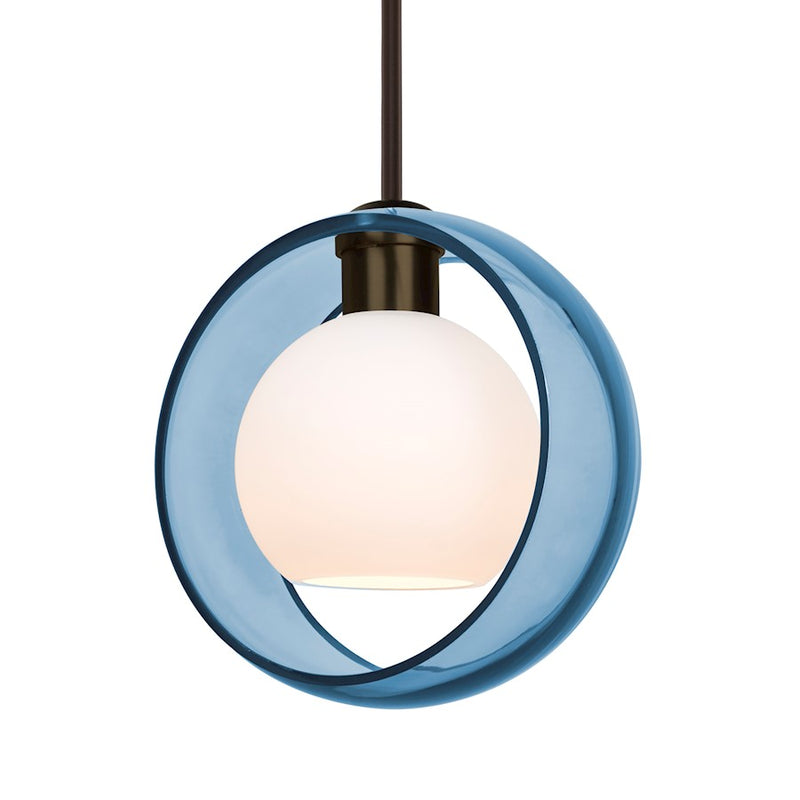 Besa Mana 9in 1-Light Stem Pendant | Contemporary Bronze and Blue Glass | Kitchen Island & Dining Room | 9 x 9 in | Model 1TT-MANABL-BR