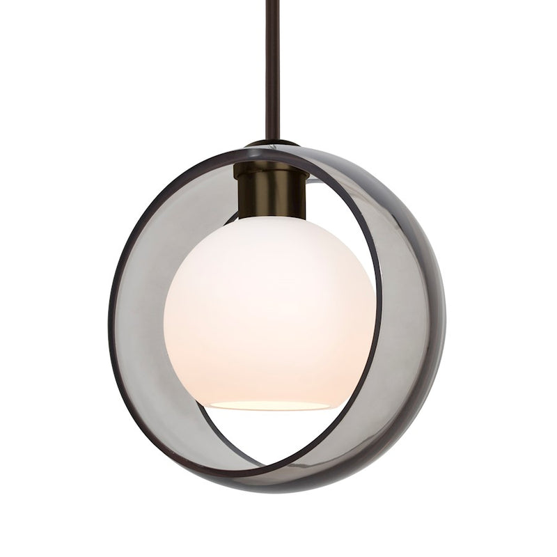 Besa Lighting Mana 9in 1-Light Stem Pendant | Contemporary Bronze and Gray Glass | Kitchen Island & Dining Room | 9 x 9 in | Model 1TT-MANASM-BR