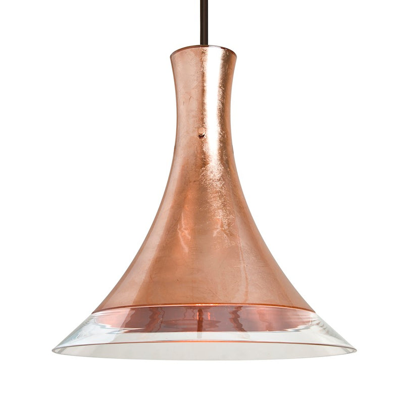 Besa Rio 12in 1-Light LED Pendant | Contemporary Bronze and Copper Glass | Kitchen Island & Dining Room | 12 x 12 x 13 in | Model 1TT-RIOCF-LED-BR