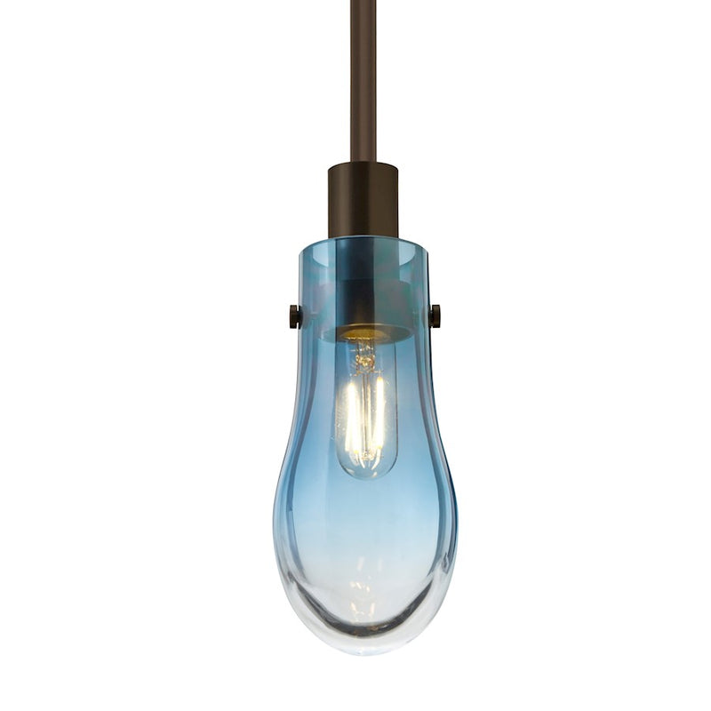 Besa Wish 6in 1-Light Stem Pendant | Transitional Bronze and Blue Glass | Kitchen Island & Dining Room | 3 x 3 x 6 in | Model 1TT-WISHBL-BR