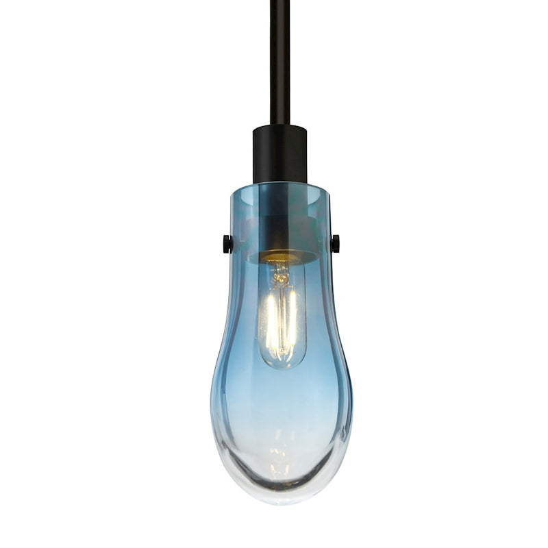Besa Lighting Wish 6in 1-Light LED Stem Pendant | Transitional Black and Blue Glass | Kitchen Island & Dining Room | Model 1TT-WISHBL-EDIL-BK