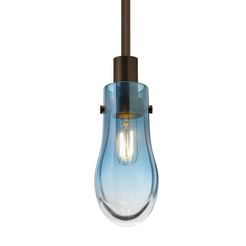 Besa Lighting Wish 6in 1-Light LED Stem Pendant | Transitional Bronze and Blue Glass | Kitchen Island & Dining Room | Model 1TT-WISHBL-EDIL-BR