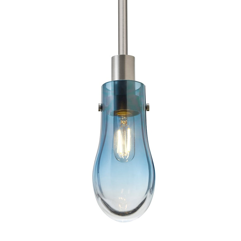 Besa Lighting Wish 6in 1-Light Stem Pendant | Transitional Satin Nickel and Blue Glass | Kitchen Island & Dining Room | Model 1TT-WISHBL-SN
