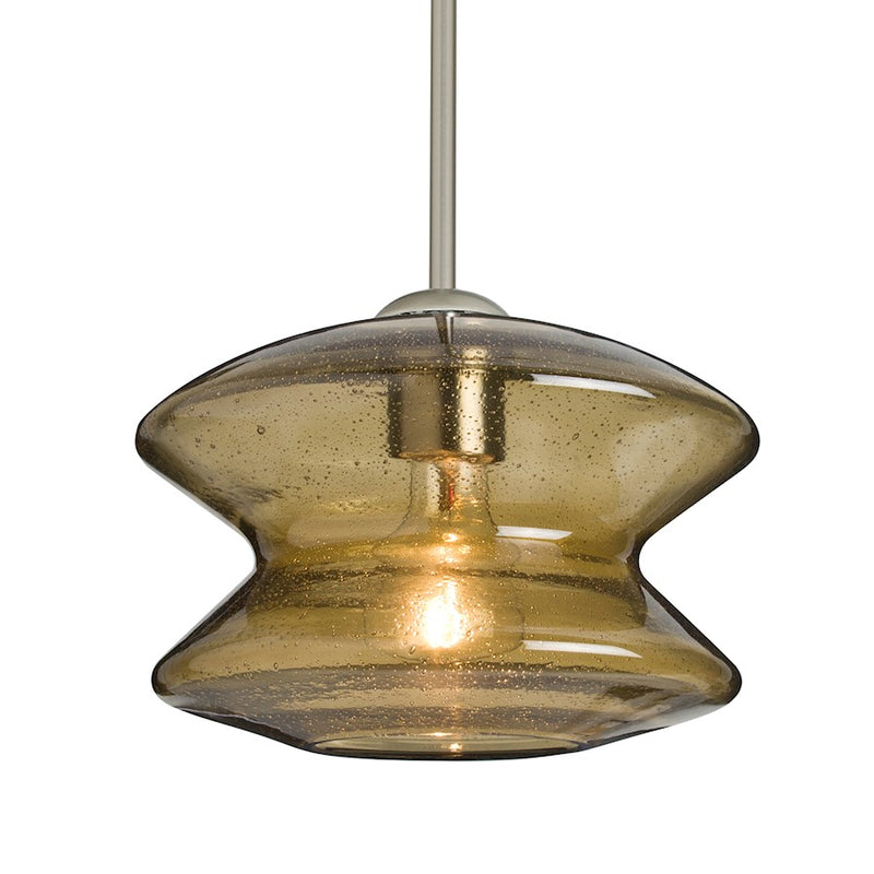 Besa Lighting Zen 9in 1-Light Stem Pendant | Transitional Satin Nickel and Beige Glass | Kitchen Island & Dining Room | Model 1TT-ZENLT-SN