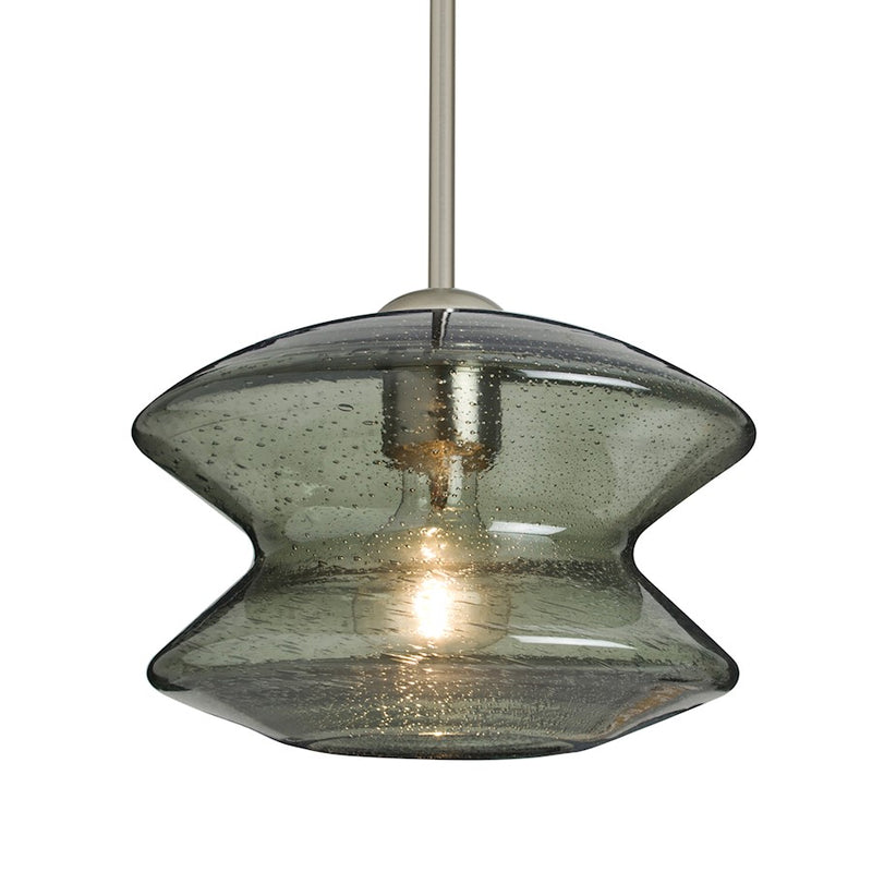 Besa Lighting Zen 9in 1-Light Stem Pendant | Transitional Satin Nickel and Green Glass | Kitchen Island & Dining Room | Model 1TT-ZENMS-SN