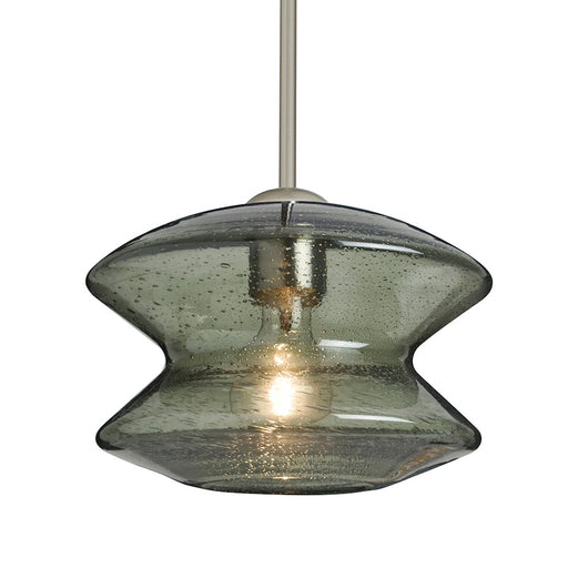 Besa Lighting Zen 1 Light Stem Pendant, Satin Nickel/Green - 1TT-ZENMS-SN