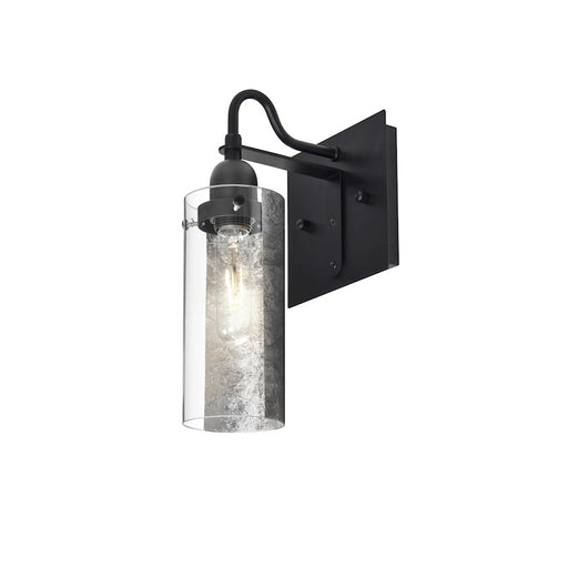 Besa Lighting Duke 7in 1-Light Wall Sconce | Transitional Black and Silver Glass | Hallway & Bathroom | 7 x 5.9 x 12.25 in | Model 1WG-DUKESF-BK