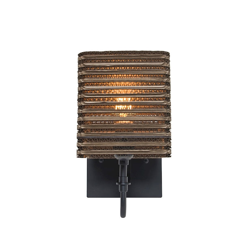 Besa Lighting Kirk 6 7in 1-Light LED Wall Sconce | Industrial Black and Beige Cardboard | Hallway & Living Room Accent | Model 1WG-KIRK6-LED-BK
