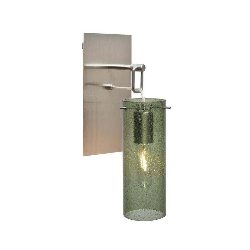 Besa Lighting Juni 10 1-Light Wall Pendant | Transitional Satin Nickel and Green Glass | Hallway & Bedroom Accent | Model 1WP-JUNI10MS-SN