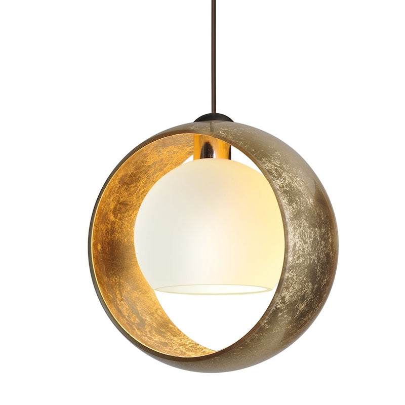Besa Lighting Pogo 6in 1-Light Pendant | Modern Bronze and Gold Foil Glass | Kitchen Island & Dining Room | 6.25 x 6.25 in | Model 1XT-4293GG-BR