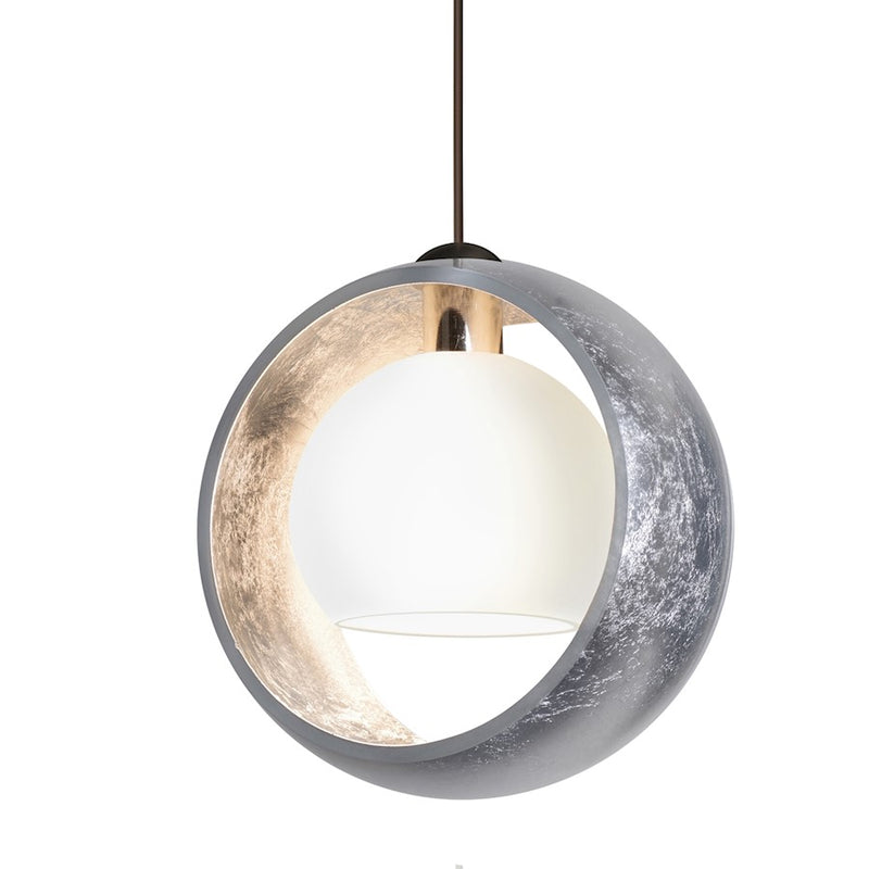 Besa Lighting Pogo 6in 1-Light Cord Pendant | Modern Bronze and Silver Glass | Kitchen Island & Dining Room | 6 x 6 in | Model 1XT-4293SS-BR