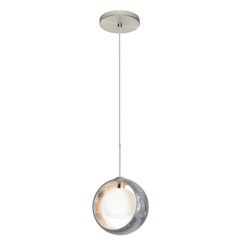 Besa Lighting Pogo 6in 1-Light LED Cord Pendant | Modern Satin Nickel and Silver Glass | Kitchen Island & Dining Room | Model 1XT-4293SS-LED-SN