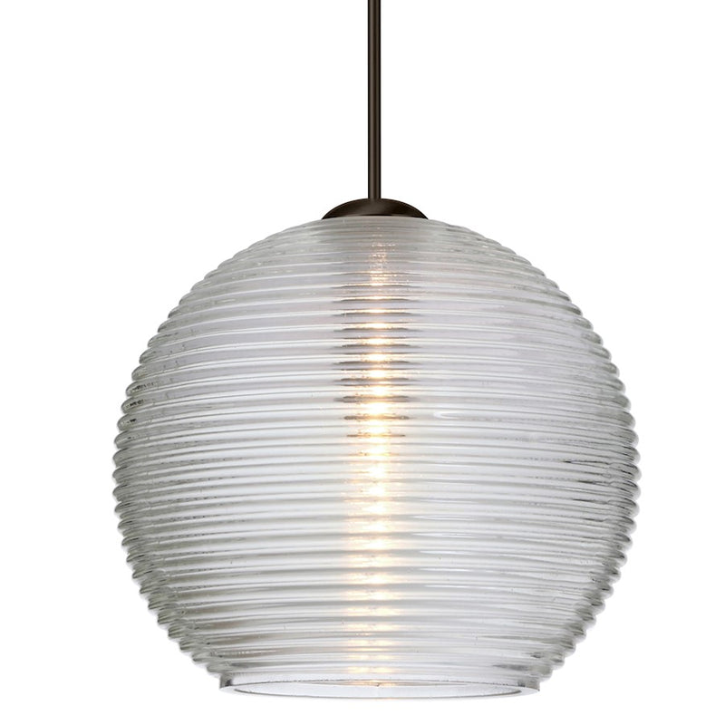 Besa Lighting Kristall 6 6in 1-Light LED Cord Pendant | Contemporary Bronze and Clear Glass | Kitchen Island & Dining Room | Model 1XT-461500-LED-BR