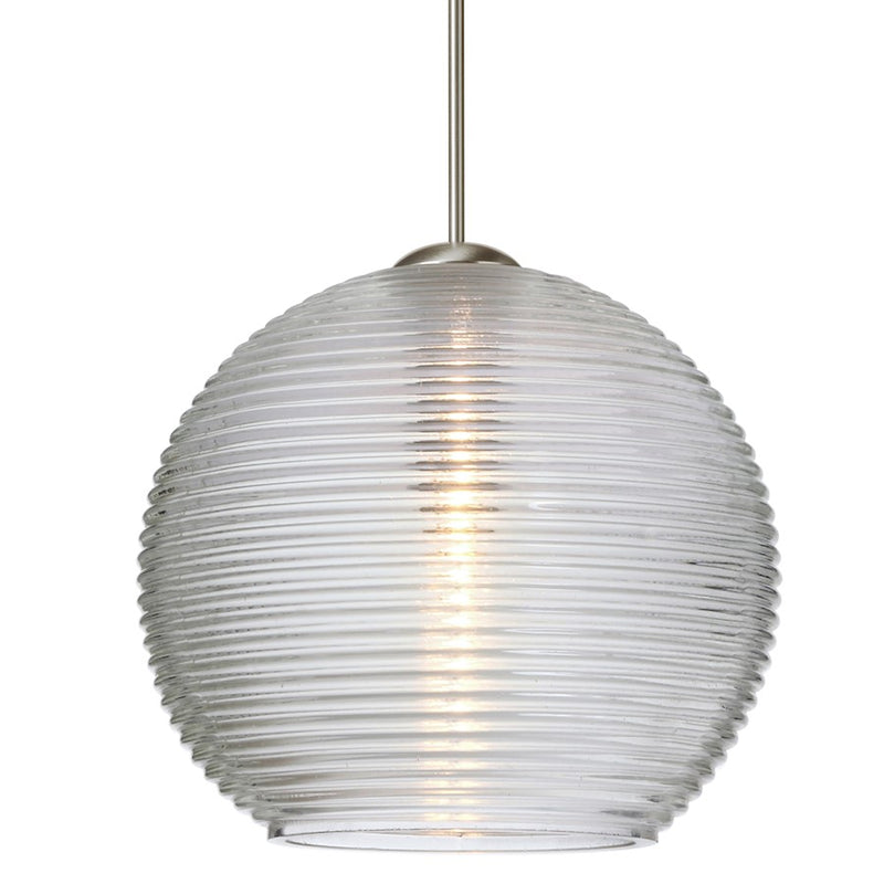 Besa Lighting Kristall 6 6in 1-Light LED Cord Pendant | Contemporary Satin Nickel and Clear Glass | Kitchen Island & Dining | Model 1XT-461500-LED-SN
