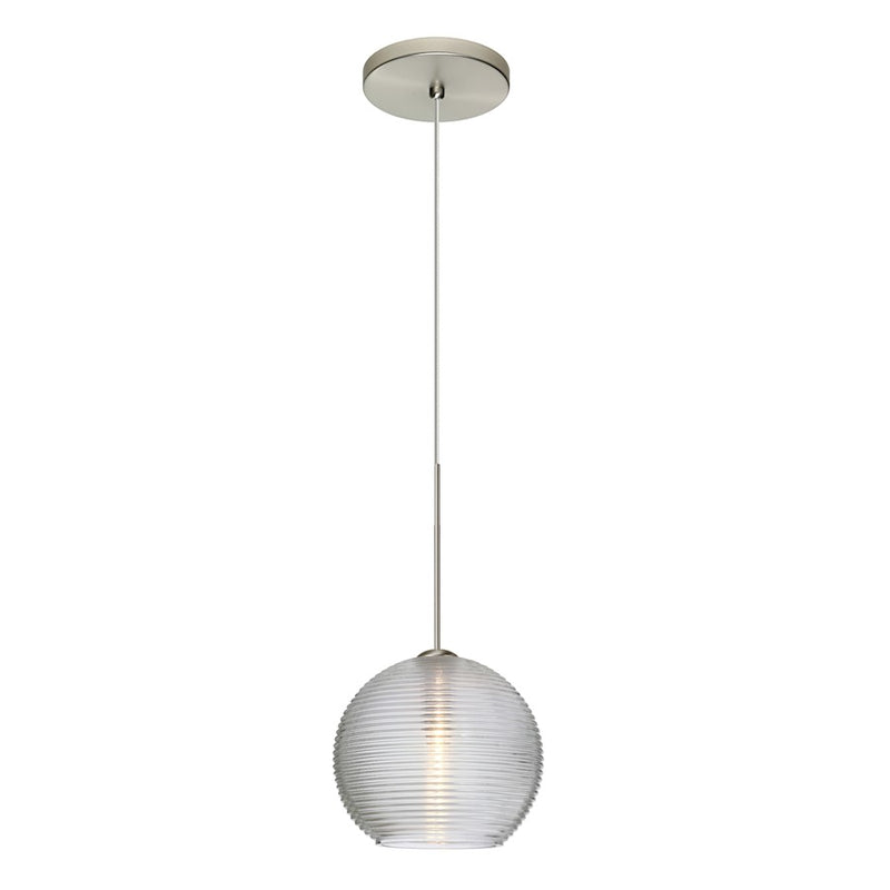 Besa Lighting Kristall 6 6in 1-Light LED Cord Pendant | Contemporary Satin Nickel and Clear Glass | Kitchen Island & Dining | Model 1XT-461500-LED-SN