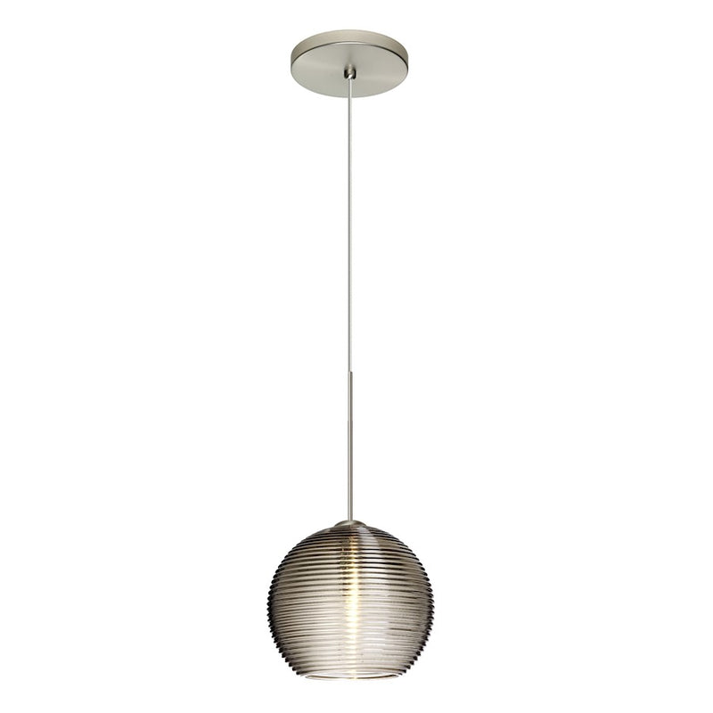 Besa Lighting Kristall 6 6in 1-Light LED Pendant | Contemporary Satin Nickel and Gray Glass | Kitchen Island & Dining Room | Model 1XT-461502-LED-SN