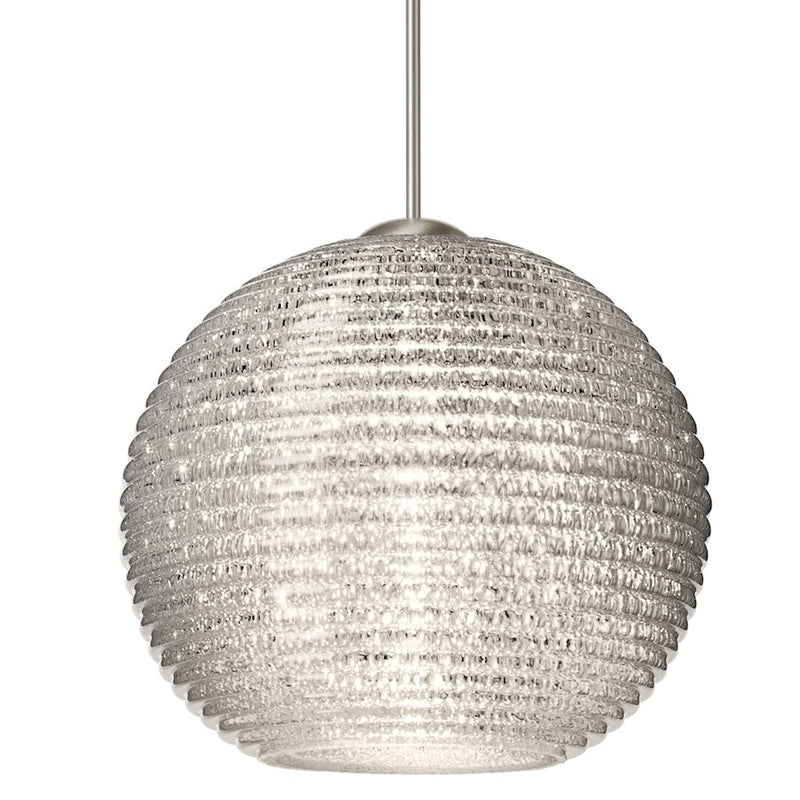 Besa Lighting Kristall 6 6in 1-Light LED Pendant | Contemporary Satin Nickel and Crystal Glass | Kitchen Island & Dining | Model 1XT-4615GL-LED-SN