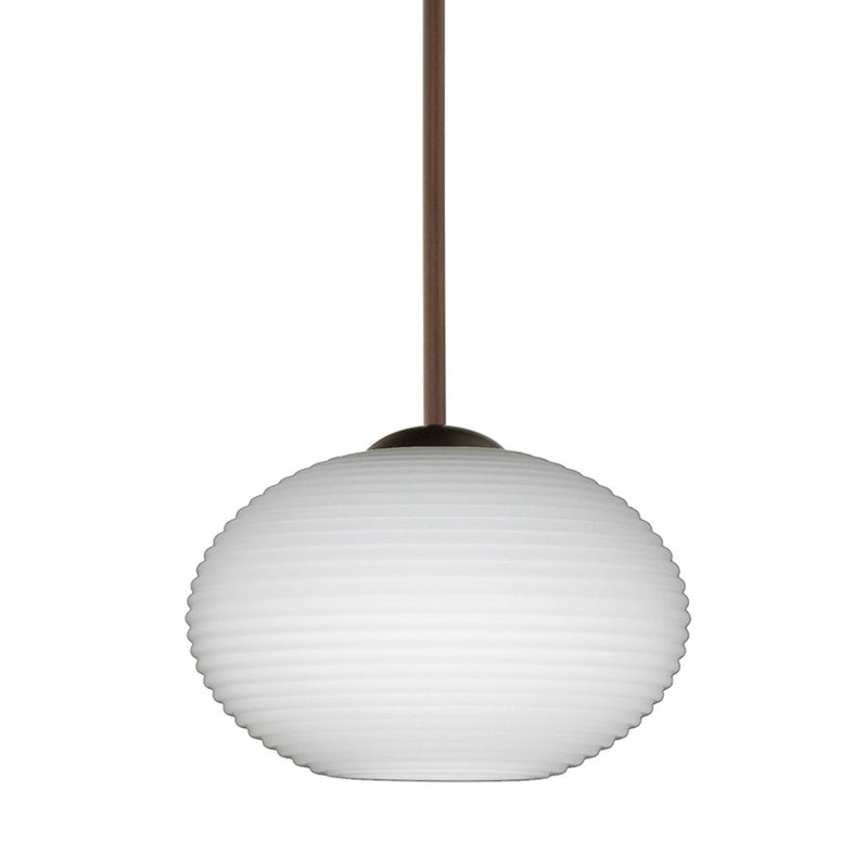 Besa Lighting Lasso 1-Light LED Cord Pendant | Contemporary Bronze and White Glass | Kitchen Island & Dining Room | 4 x 3 in | Model 1XT-561207-LED-BR