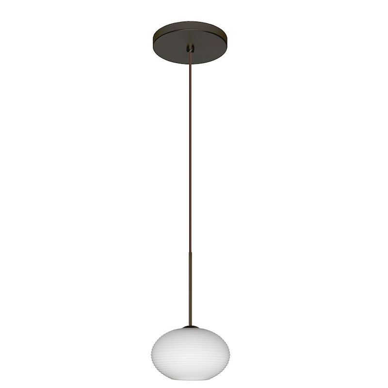 Besa Lighting Lasso 1-Light LED Cord Pendant | Contemporary Bronze and White Glass | Kitchen Island & Dining Room | 4 x 3 in | Model 1XT-561207-LED-BR