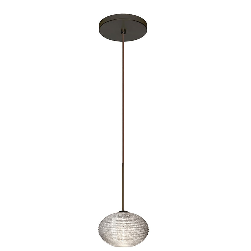 Besa Lighting Lasso 1-Light LED Cord Pendant | Contemporary Brushed Bronze and Crystal Glass | Kitchen Island & Dining Room | Model 1XT-5612GL-LED-BR