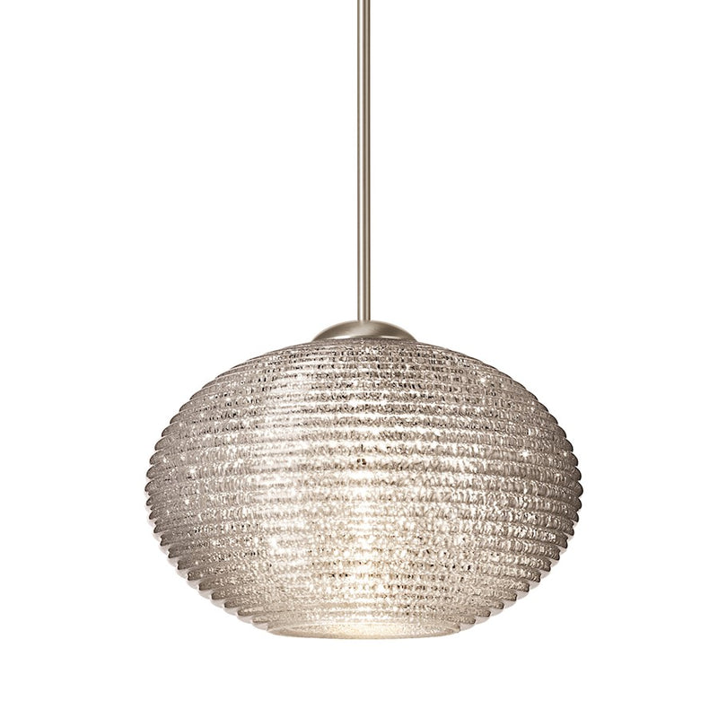Besa Lighting Lasso 4.75in 1-Light Cord Pendant | Contemporary Satin Nickel and Crystal Glass | Kitchen Island & Dining Room | Model 1XT-5612GL-SN
