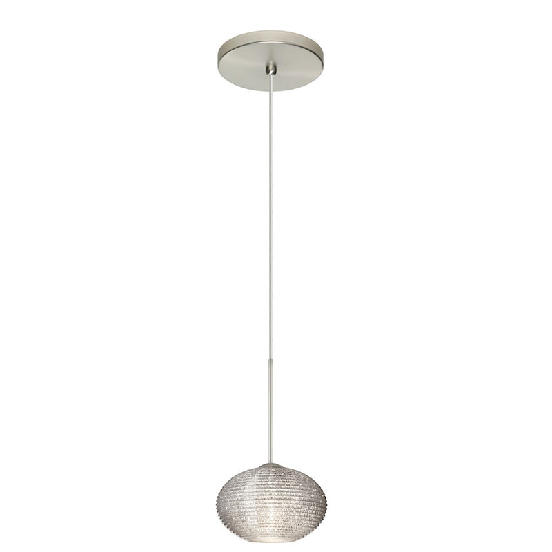 Besa Lighting Lasso 4.75in 1-Light Cord Pendant | Contemporary Satin Nickel and Crystal Glass | Kitchen Island & Dining Room | Model 1XT-5612GL-SN