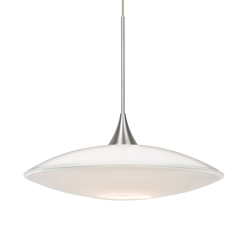 Besa Lighting Spazio 8.75in 1-Light LED Cord Pendant | Contemporary Satin Nickel and White Glass | Kitchen Island & Dining | Model 1XT-629406-LED-SN