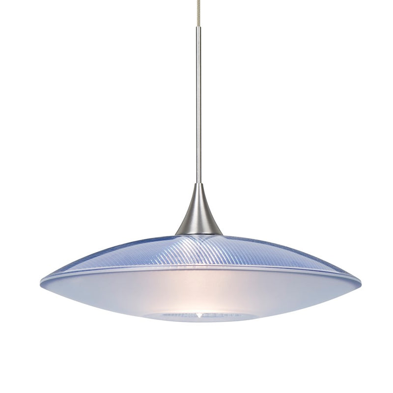 Besa Spazio 8in 1-Light Pendant | Contemporary Satin Nickel and Blue Glass | Kitchen Island & Dining Room | 8.75 x 8.75 x 2.5 in | Model 1XT-6294BL-SN