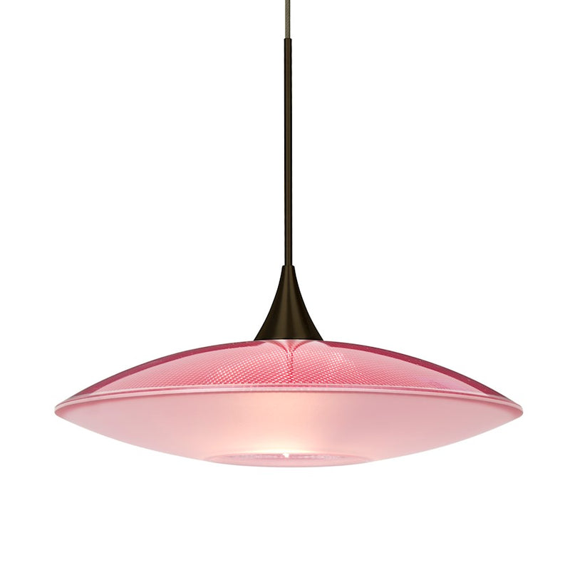 Besa Lighting Spazio 8in 1-Light Pendant | Contemporary Bronze and Red Glass | Kitchen Island & Dining Room | 8.75 x 2.5 in | Model 1XT-6294RD-BR