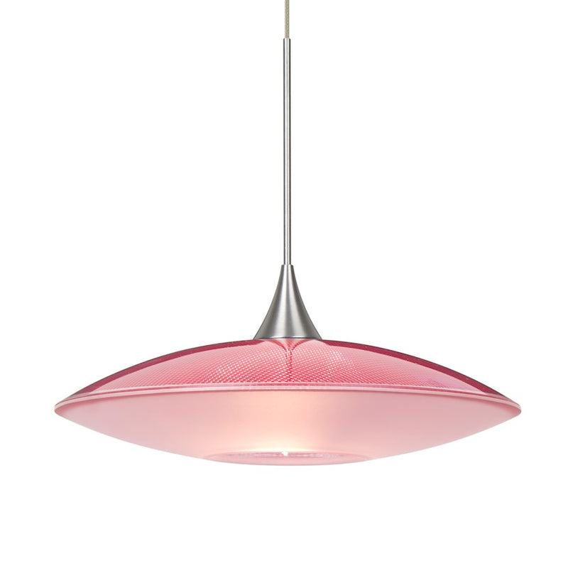 Besa Lighting Spazio 8in 1-Light LED Pendant | Contemporary Satin Nickel and Red Glass | Kitchen Island & Dining Room | Model 1XT-6294RD-LED-SN