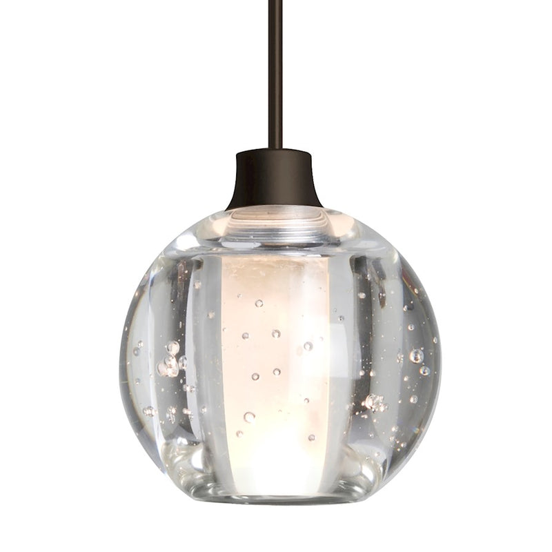 Besa Lighting Boca 5 1-Light LED Cord Pendant | Modern Bronze and Clear Bubble Glass | Kitchen Island & Dining Room | Model 1XT-BOCA5BB-LED-BR