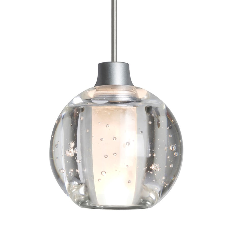 Besa Lighting Boca 5 1-Light LED Cord Pendant | Modern Satin Nickel and Clear Bubble Glass | Kitchen Island & Dining Room | Model 1XT-BOCA5BB-LED-SN