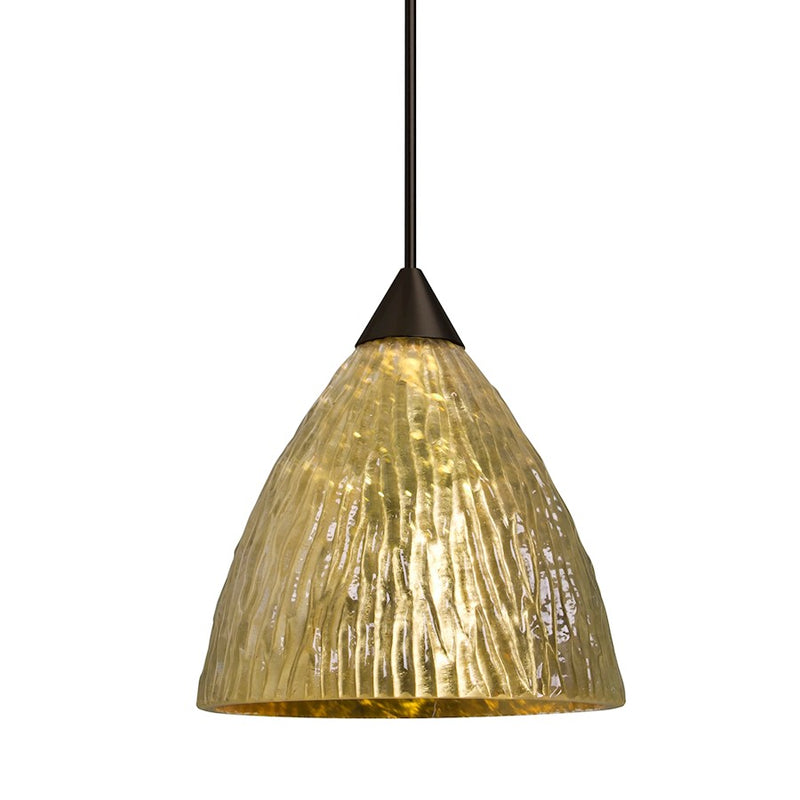 Besa Eve 5in 1-Light LED Cord Pendant | Contemporary Bronze and Gold Stone Glass | Kitchen Island & Dining Room | 5 x 4.5 in | Model 1XT-EVEGS-LED-BR