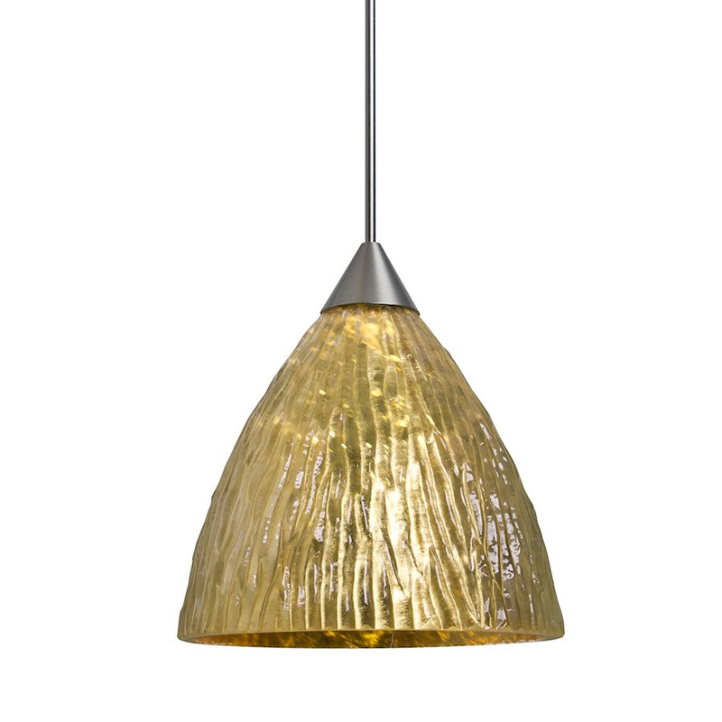 Besa Eve 5in 1-Light LED Cord Pendant | Contemporary Satin Nickel and Gold Stone Glass | Kitchen Island & Dining Room | Model 1XT-EVEGS-LED-SN