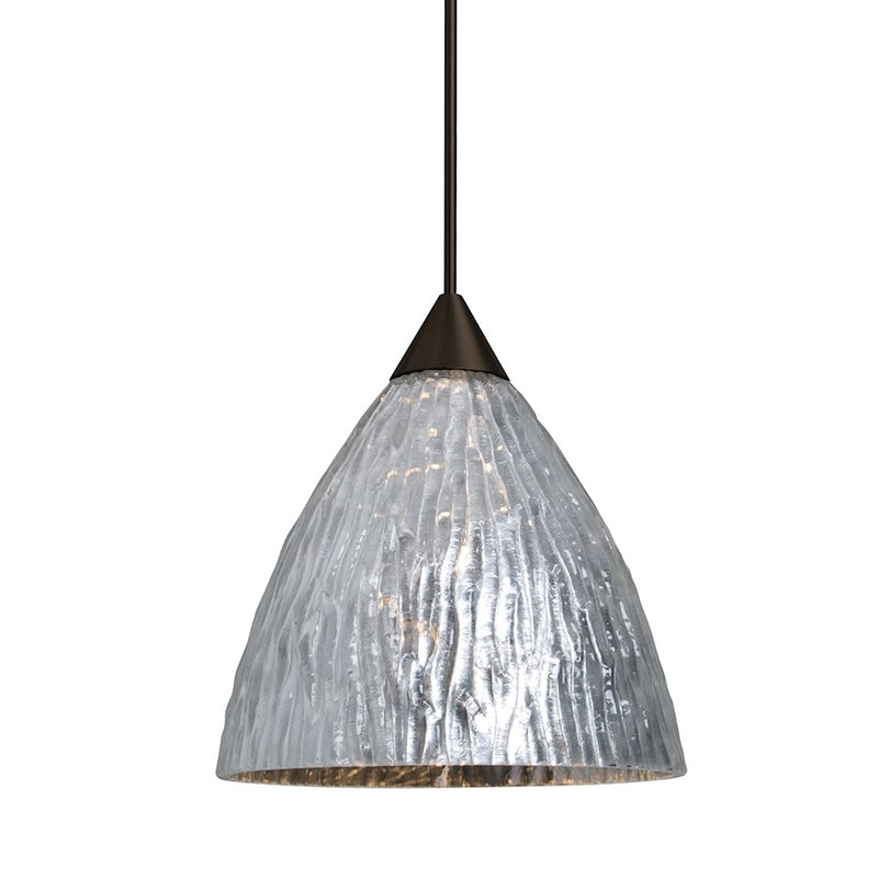 Besa Lighting Eve 5in 1-Light LED Cord Pendant | Contemporary Bronze and Silver Glass | Kitchen Island & Dining Room | Model 1XT-EVESS-LED-BR